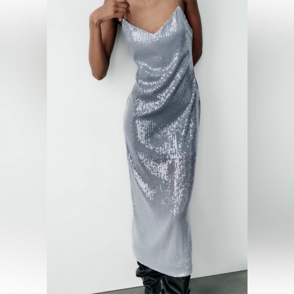 ZARA ~ Women's Blue and Silver Dress - Picture 10 of 16